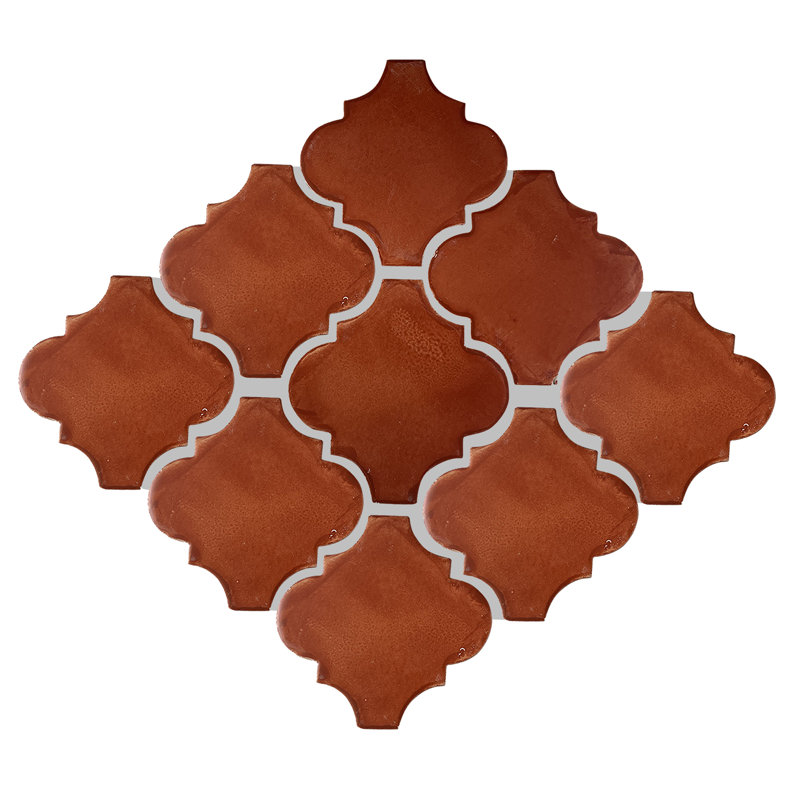 4" x 4" 9pcs TalaMex Lantern Mexican Arabesque Clay Tile Handmade Talavera Backsplash, Brown