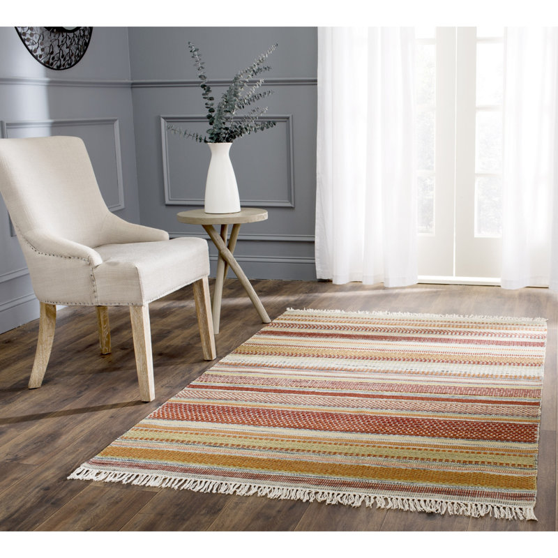 Basler Kilim Hand Woven Wool/Cotton Striped Rug in Beige, Rectangle 10' x 14'