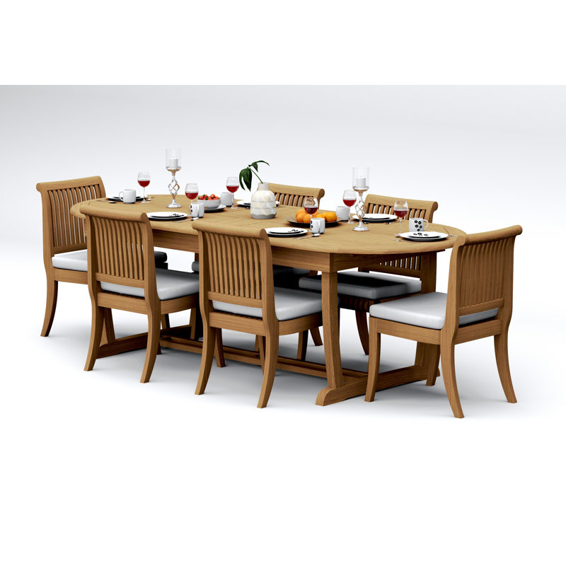 9 Pcs Grade-A Teak Wood Dining Set: 94" Mas Oval Trestle Leg Table And 8 Giva Armless Chairs #11GV2300, 6