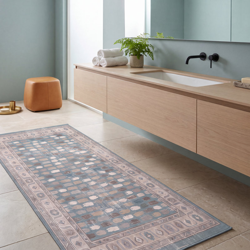 Tapis Thicket moderne à rayures effet pinceau, coloris turquoise, beige, gris, brun et blanc, lavable à la machine, antidérapant, à poils courts, idéal pour l'intérieur et l'extérieur, adapté aux animaux domestiques, pour salon, chambre, salle à manger, entrée, couloir, bureau.