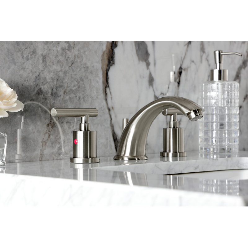Kingston Brass Manhattan Two-Handle 3-Hole Deck Mount Widespread Bathroom Faucet with Retail Pop-Up Drain, Brushed Nickel