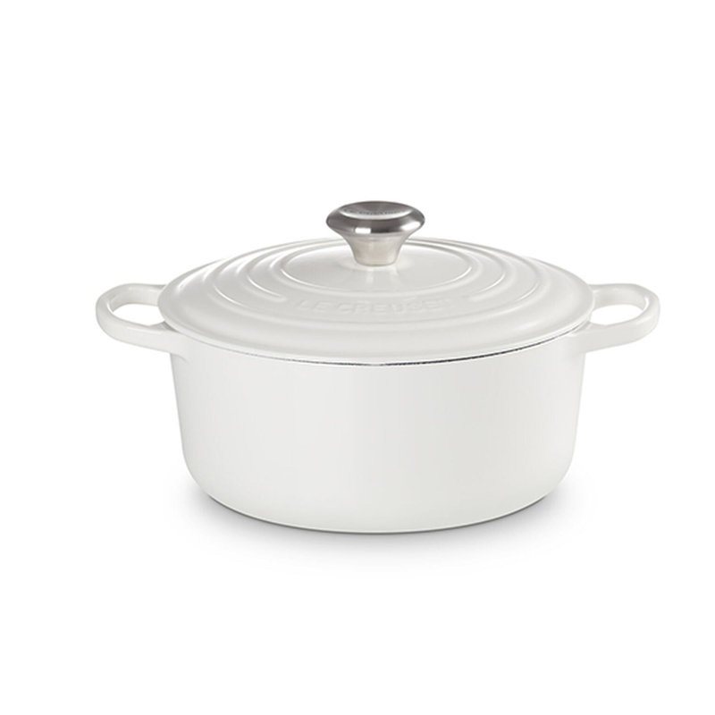 Le Creuset Signature Enameled Cast Iron Round Dutch Oven with Lid, White, 5.5 quarts