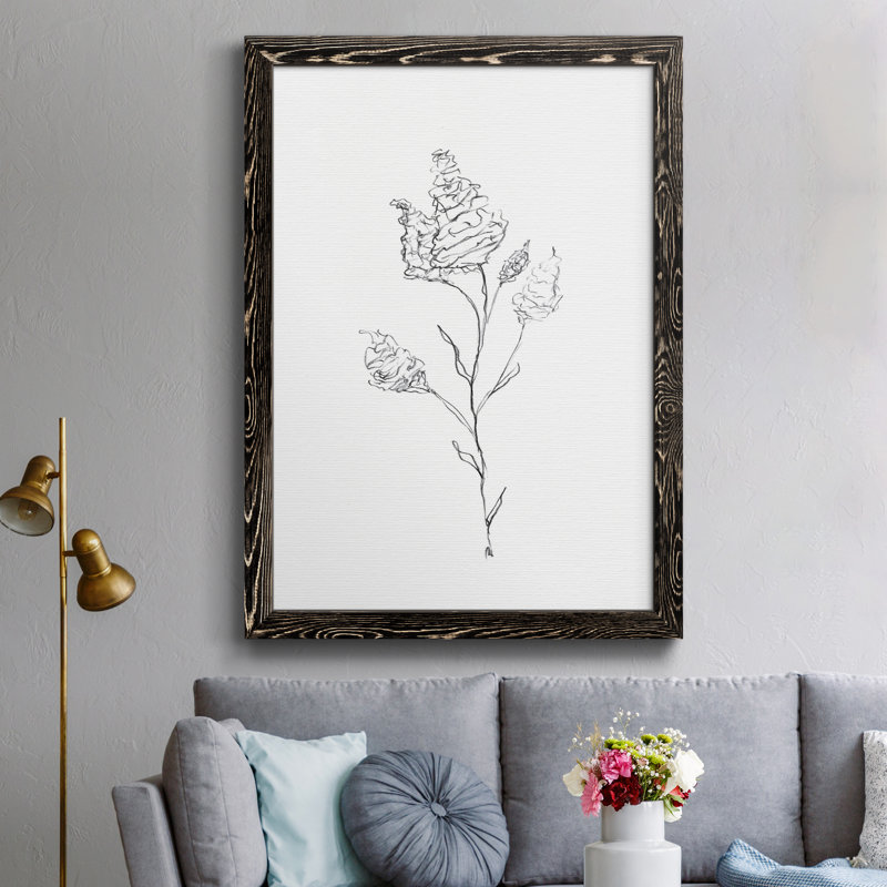 Floral S croquis I - reproduction de cadre photo sur papier, Papier noir, H 37,5 po x l 27,5 po x P 1,5 po