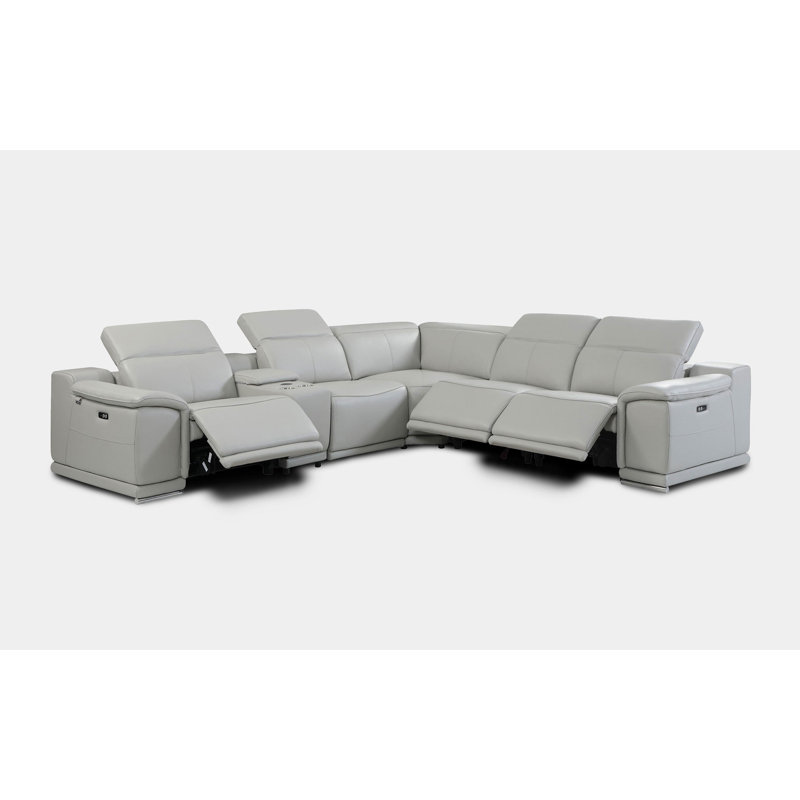 Anna-Louise Upholstered Power Reclining L-Shaped Sectional Reversible, Light Gray