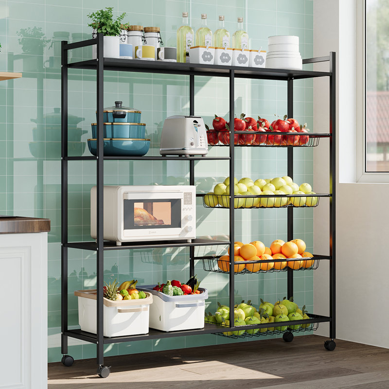 Kitchen floor multi-layer household multifunctional black storage rack, 134cm H x 120cm W x 32cm D