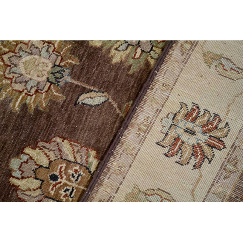 Tapis brun et ivoire de haute qualité noué à la main