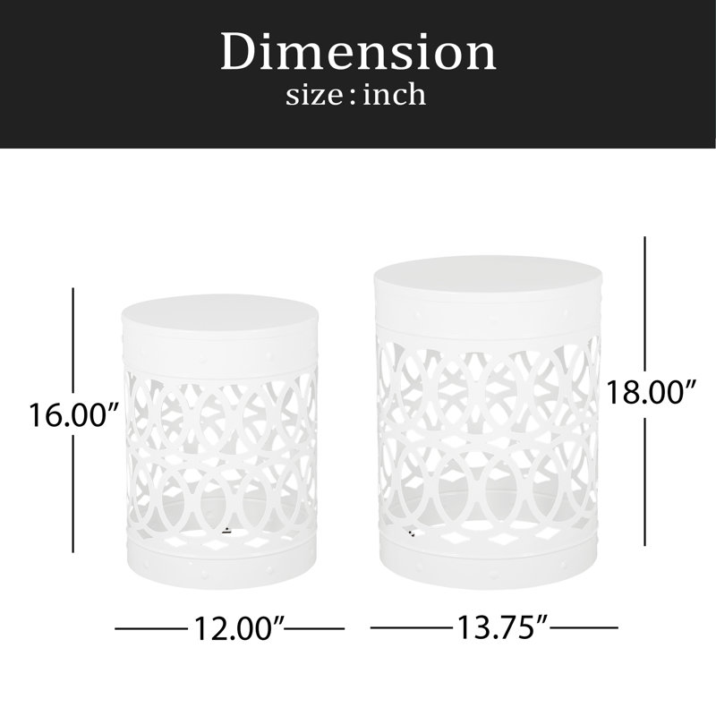 Outdoor Metal S/2 End Table, White