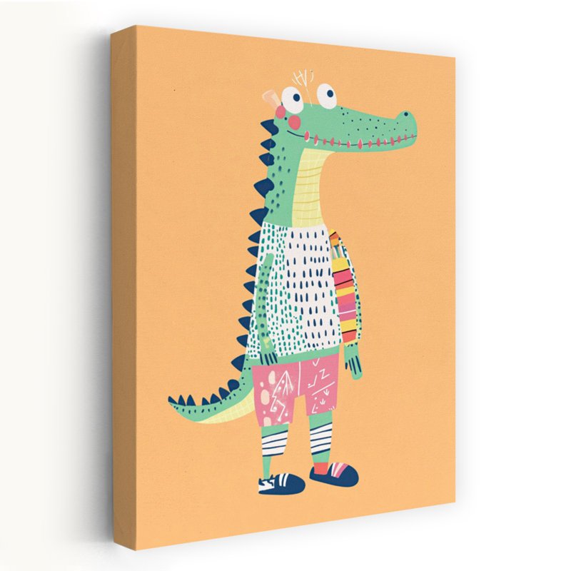 Playful Croc In Outfit Modern Alligator Crocodile Wall Art Print 1 Piece Wrapped Canvas Wall Art, 91.44cm H x 60.96cm W