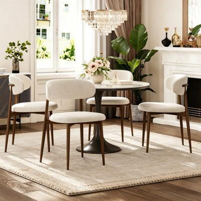 Dining Chairs Set of 2, Metal Kitchen Chairs with Modern Fabric Upholstered for Dining Room, Beige