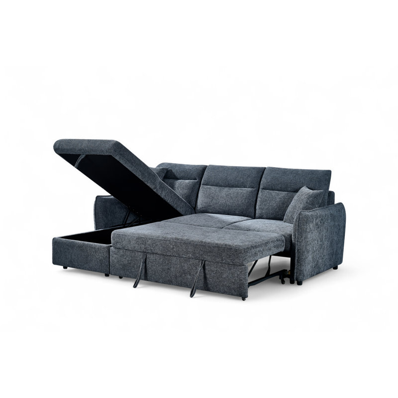 4 Seater Sofa Bed, Blue, Left Hand Facing