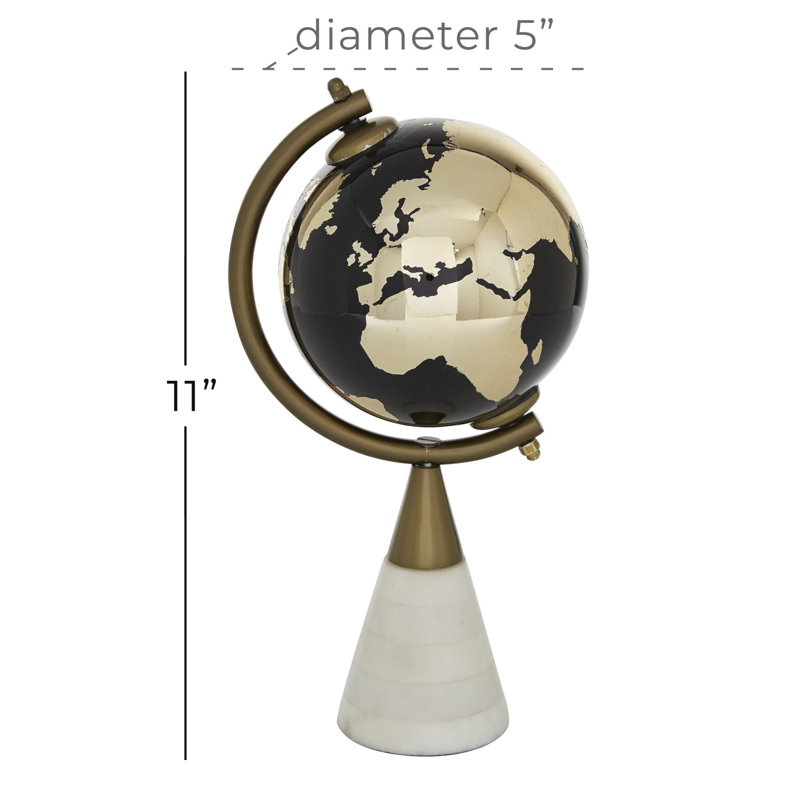 Ceramic Educational/Geographic Earth Gold Globe with Marble Base