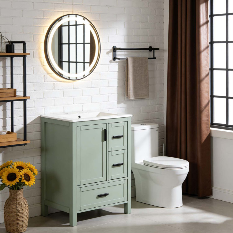 Meuble-lavabo de 24 po avec lavabo en céramique, Vert