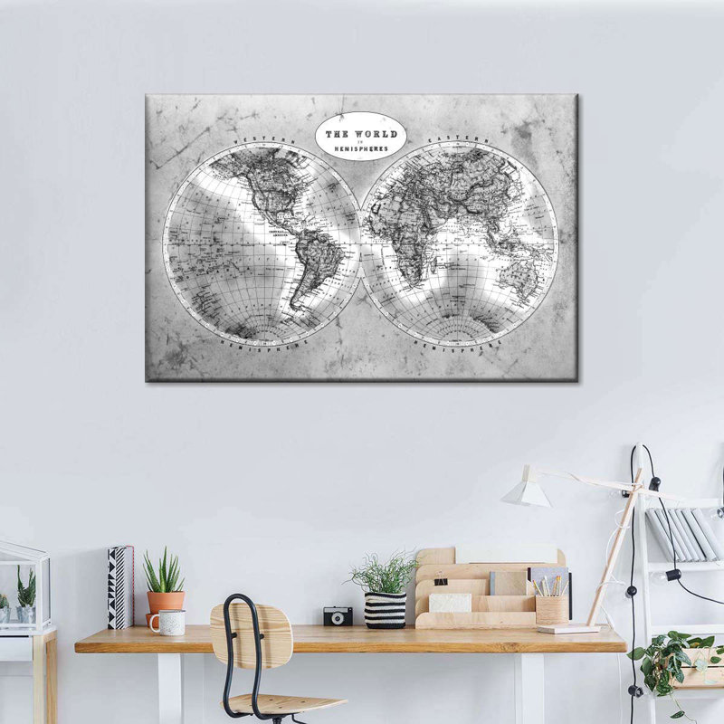 «Découvrez le monde BW Map», reproduction sur toile tendue, H 34 po x l 51 po x P 1,25 po