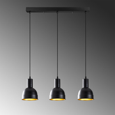 Lustre industriel scandinave, structure en métal noir, hauteur réglable 46,5 po x 6,7 po | Diamètre du capuchon: 6,7 po, hauteur: 8,7 po | 3 x douilles E27 (40 W maximum) | Éclairage élégant pour décoration intérieure moderne