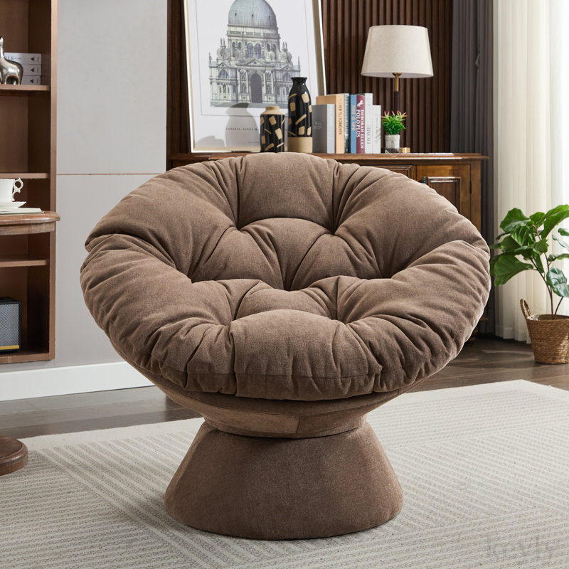 Renasha 37'' Wide Swivel Barrel Chair,Accent chair,Reading chair with tufted back  , Brown Chenille