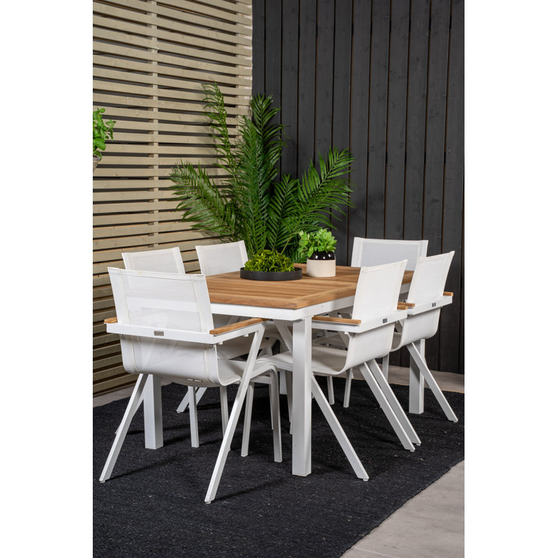 Navya 6 - Person Teak Solid Wood Patio Dining Set Extendable Rectangular Table, 76cm H x 160cm W x 240cm L