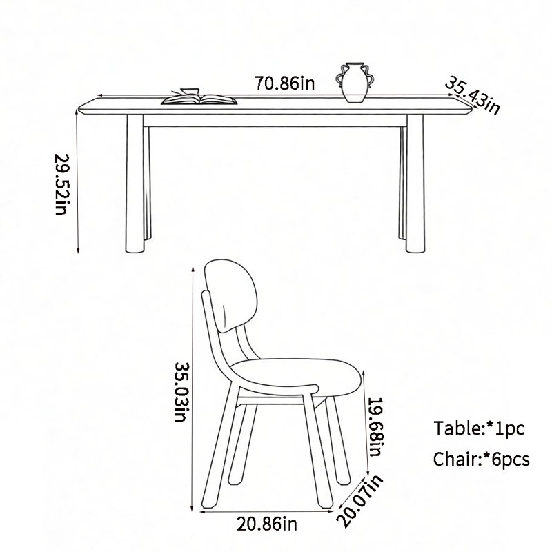 Ensemble de table de salle à manger moderne en pierre frittée, H 29,52 po x l 70,86 po x P 35,43 po