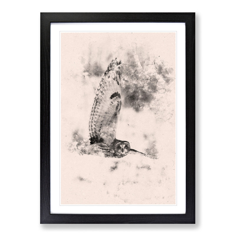 Owl in Flight - Picture Frame Painting Print, 45cm H x 33cm W x 2cm D, Black Framed