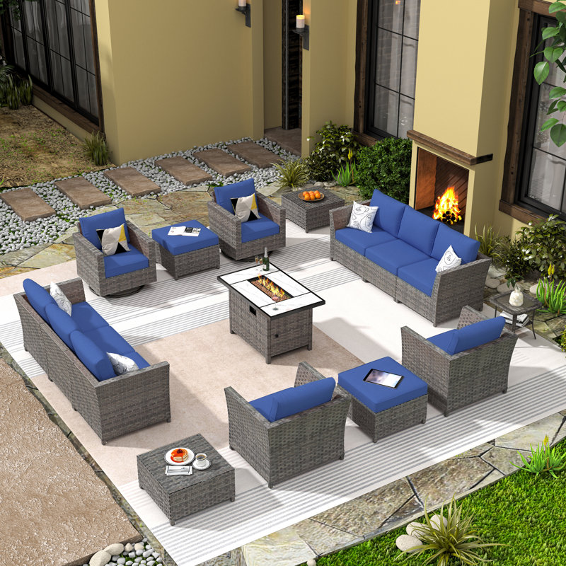 Cassville 10 - Person Patio Conversation Set with Cushions, Navy Blue