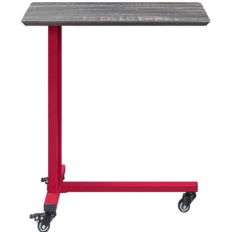 Table d'appoint rectangulaire rouge avec base en métal et surface en contreplaqué de bois contemporaine pour tablette principale