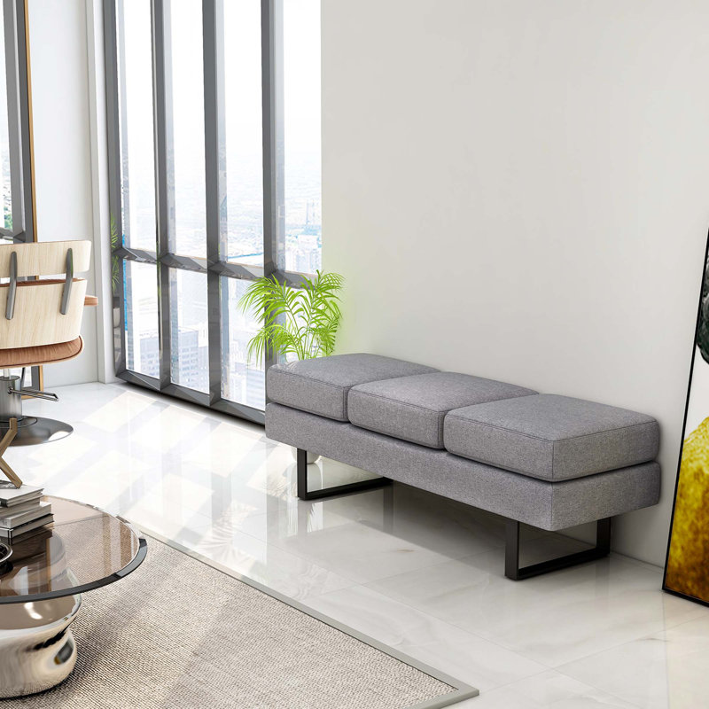Ebern Designs Waiting Room Bench Seating With Metal Frame Leg Upholstered Reception Bench Grey