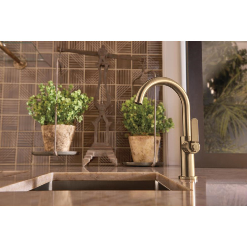 Litze® Bar Faucet with Arc Spout and Industrial Handle, Matte Black/Luxe Gold