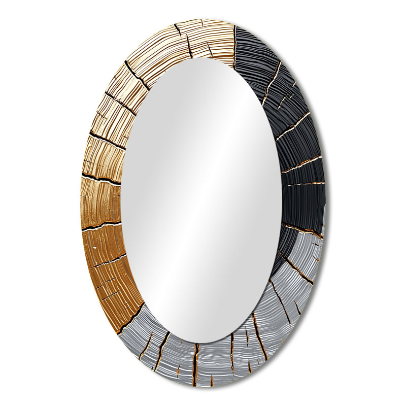 Golden Dark Wood Slide Roots Of Serenity II - Large Oval Wall Mirror On Metal, 36" x 24"