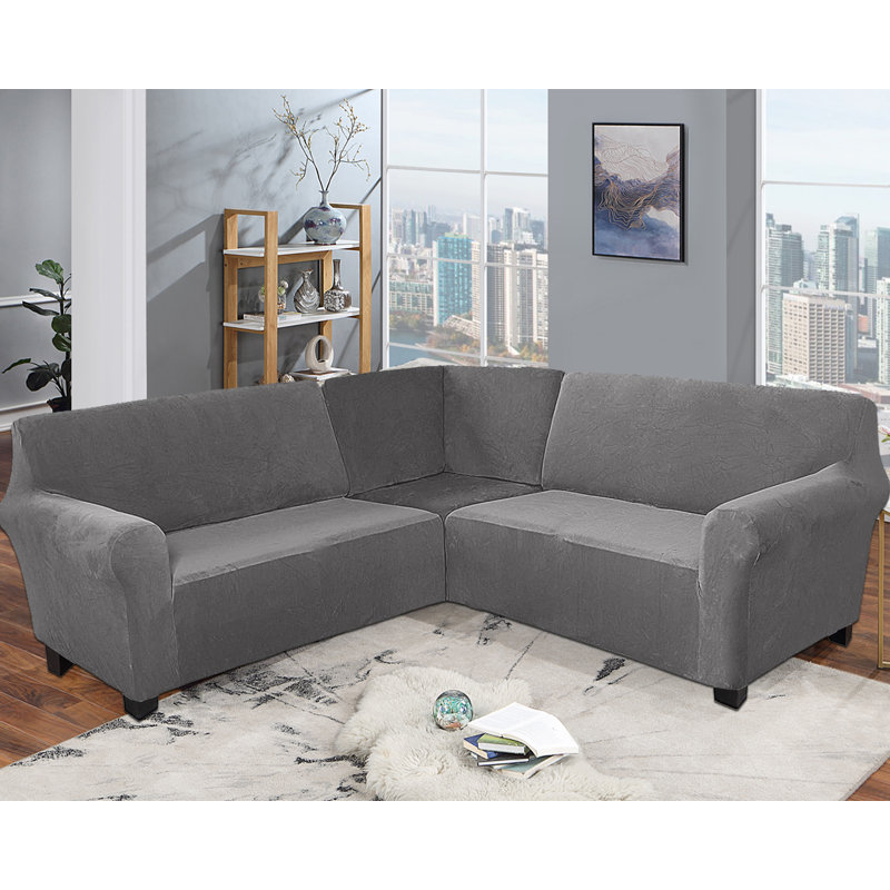 Housse pour canapé de coin Elastic, Gris, H 38 po x l 58 po x P 43 po
