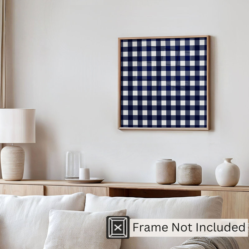 Motif à carreaux bleu marine abstrait, reproduction d'art moderne sans cadre, H 28 po x l 28 po