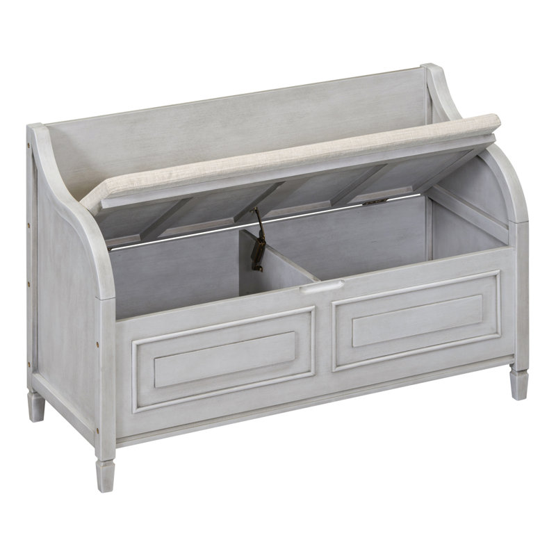 Banc de rangement multifonctionnel en bois massif avec charnière de sécurité Trexm, Gris délavé / look rétro, Gris délavé