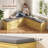 L-Shaped Corner Bench With Storage, Breakfast Nook Bench With Gray Cushions, Natural-1167778547