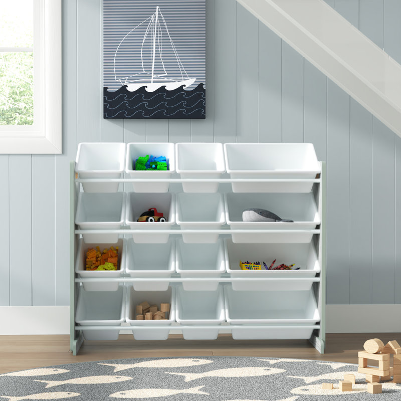 Clive Blue Elephant Toy Organiser with Bins, Espresso/Grey