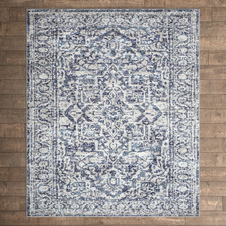 Ingrid Machine Woven Oriental Navy Area Rug