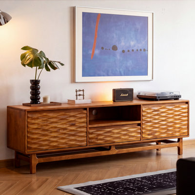 Caramel Wood TV Stand for TVs up to 80" with Media Storage Console Table