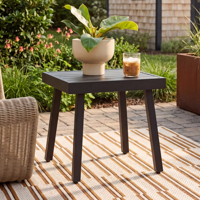 Armando 20" W Square Aluminum Patio Side Table, Black