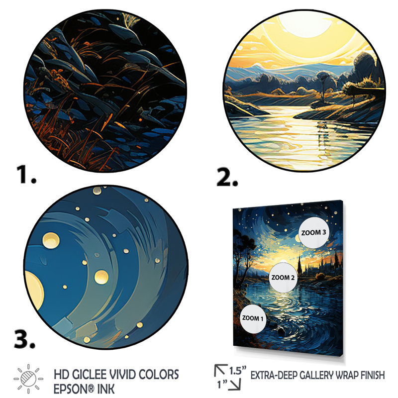 «Sandara The Starry Night Over The Rhone IV», reproduction sur toile, H 20 po x l 12 po x P 1 po, Cadre photo blanc