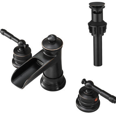 Robinet de lavabo surdimensionné 8 trous à 3 trous avec bonde escamotable et tuyau, bronze huilé, forme géométrique, fonctionnement manuel, laiton massif, goutte à goutte, bonde de robinet à installation facile,