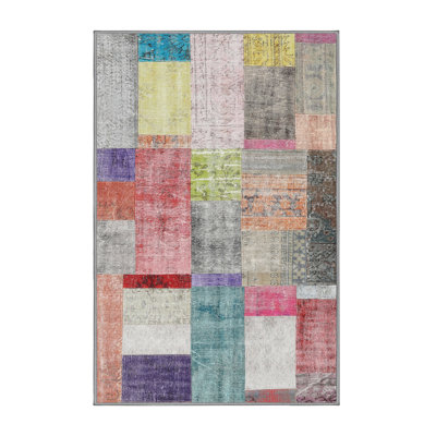 Tapis gris/rose/beige contemporain