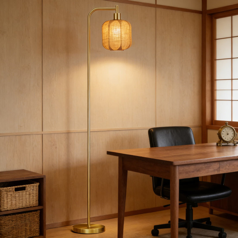 Modern Vintage Floor Lamp With Linen-Wrapped Glass Shade And Pedal Switch - Heavy Base Standing Lamp For Living Room, Bedroom, Or Office - Includes E26 Bulb