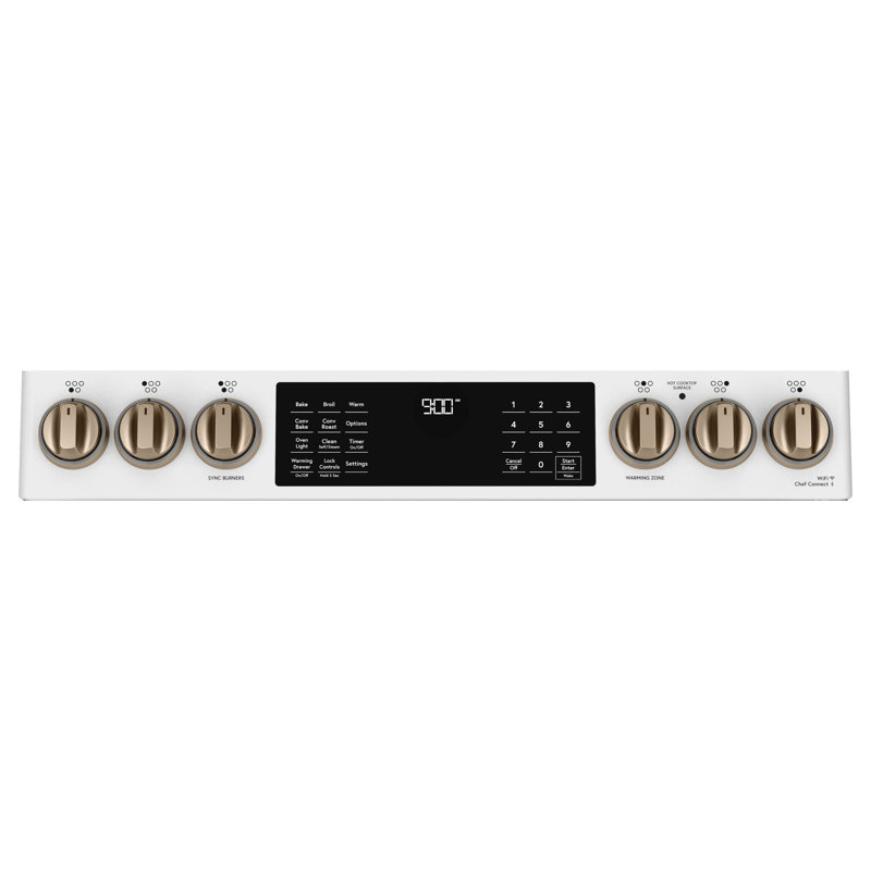 Café Smart Appliances Induction 30" 5.7 cu. ft. Slide-in Electric Range, Matte White - Brushed Bronze