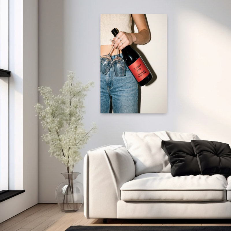 Partage de l'amour et du vin, art mural romantique moderne, H 36 po x l 24 po