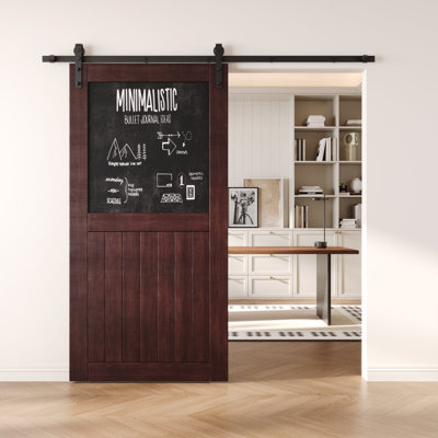 50x80 Red Mahogany Color Top Chalkboard Panel Design Finished Unassembled Solid Wood Sliding Barn Door Only