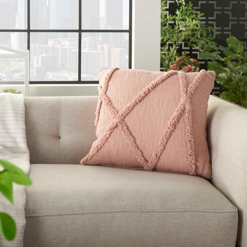 Housse et insert de coussin carré en coton Britney, H 18 po x l 18 po, Rosé, Carrée