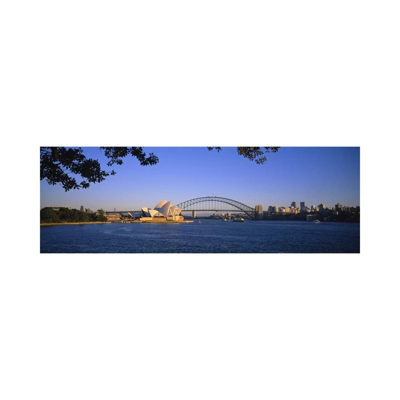 Distant View of Sydney Harbour Bridge & Sydney Opera House, Sydney, New South Wales, Australia 1 Piece Wrapped Canvas Panoramic Wall Art