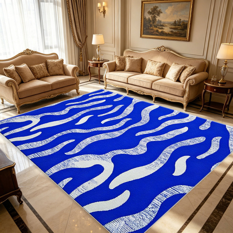 Blue Abstract Wavy carpet-easy to clean, machine-washable, soft and comfortable; suitable for door mats, kitchens, living rooms, bedrooms, corridors, and laundry areas. Easy to clean, durable carpet for home decoration.
