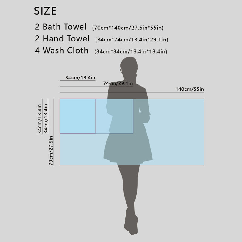 Hotel Grade 8 Piece Towel Set With 2 Bath 2 Hand 4 Washcloths, 300GSM Soft Absorbent Spa Collection For Bath Beach Gym, Color D