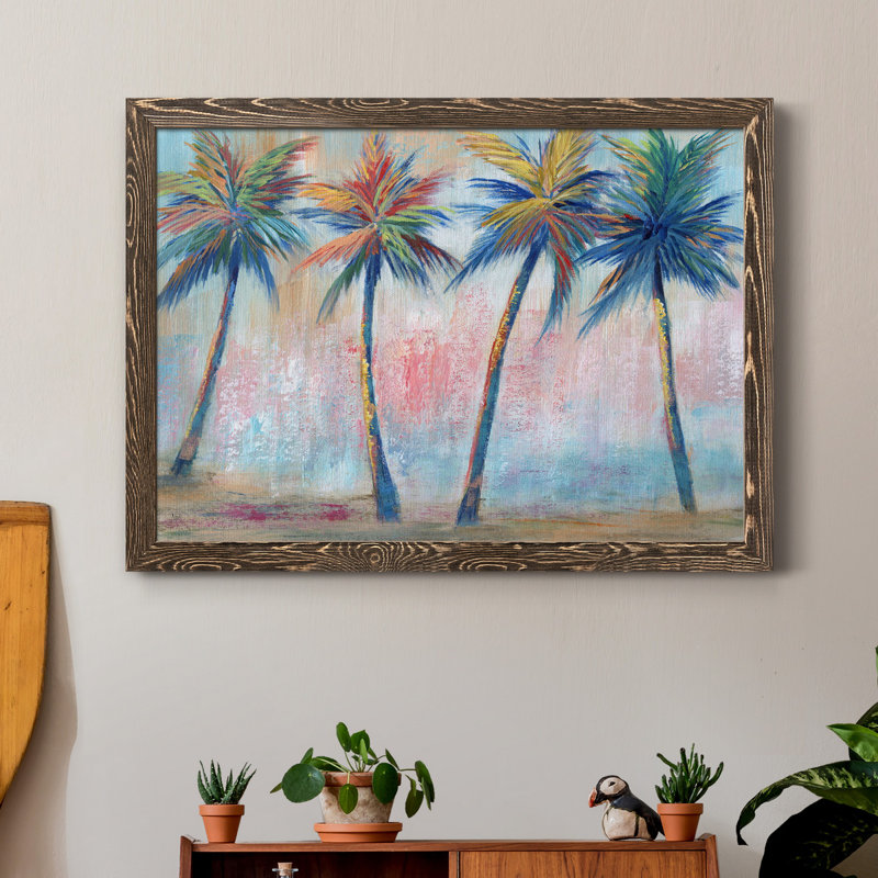 Color Pop Palms - Reproduction d'art sur toile encadrée, H 31 po x l 44 po x P 1 po, Noyer