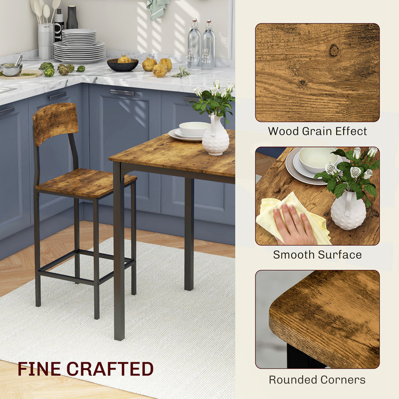 Rustic Brown and Black 3-Piece Pub Height Dining Set