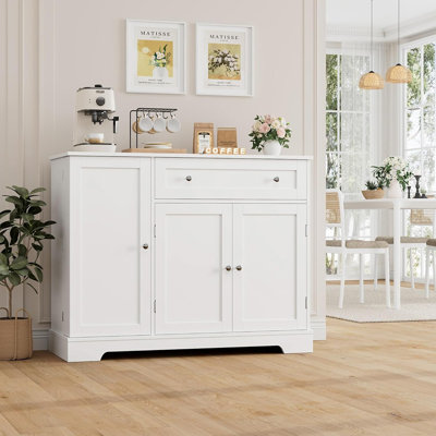 Modern Buffet Cabinet With Door & Drawer, Coffee Bar Storage – White