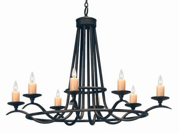 Lustre en roue de chariot à 8 lumières de style bougie Octavia, Châtaignier, Pas d'abat-jour